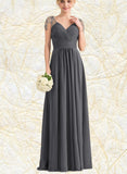 Jan A-line V-Neck Floor-Length Chiffon Evening Dress With Beading Pleated Sequins UKP0021089