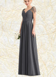 Jan A-line V-Neck Floor-Length Chiffon Evening Dress With Beading Pleated Sequins UKP0021089