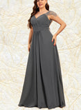 Jan A-line V-Neck Floor-Length Chiffon Evening Dress With Beading Pleated Sequins UKP0021089