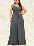 Jan A-line V-Neck Floor-Length Chiffon Evening Dress With Beading Pleated Sequins UKP0021089