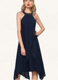 Ada A-line Scoop Asymmetrical Chiffon Cocktail Dress With Beading UKP0021090