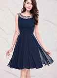 Susan A-line Scoop Knee-Length Chiffon Cocktail Dress With Beading Ruffle UKP0021093