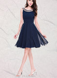 Susan A-line Scoop Knee-Length Chiffon Cocktail Dress With Beading Ruffle UKP0021093