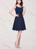 Susan A-line Scoop Knee-Length Chiffon Cocktail Dress With Beading Ruffle UKP0021093