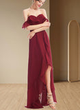 Erika A-line Off the Shoulder Asymmetrical Chiffon Cocktail Dress With Ruffle UKP0021094