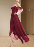 Erika A-line Off the Shoulder Asymmetrical Chiffon Cocktail Dress With Ruffle UKP0021094