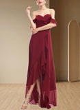 Erika A-line Off the Shoulder Asymmetrical Chiffon Cocktail Dress With Ruffle UKP0021094