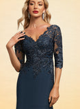 Jayla Trumpet/Mermaid V-Neck Sweep Train Chiffon Lace Evening Dress With Sequins UKP0021095