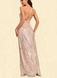 Regan Sheath/Column V-Neck Floor-Length Sequin Prom Dresses UKP0021101