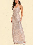 Regan Sheath/Column V-Neck Floor-Length Sequin Prom Dresses UKP0021101