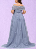 Maren Ball-Gown/Princess Off the Shoulder Sweep Train Lace Tulle Evening Dress With Sequins UKP0021102