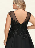 Lindsey A-line Scoop Knee-Length Lace Satin Tulle Cocktail Dress With Beading Sequins UKP0021103