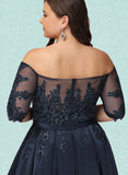 Val A-line Off the Shoulder Asymmetrical Lace Satin Evening Dress With Sequins UKP0021105