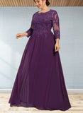 Tracy A-line Scoop Floor-Length Chiffon Lace Evening Dress With Sequins UKP0021108