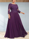 Tracy A-line Scoop Floor-Length Chiffon Lace Evening Dress With Sequins UKP0021108