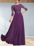 Tracy A-line Scoop Floor-Length Chiffon Lace Evening Dress With Sequins UKP0021108