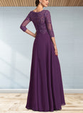 Tracy A-line Scoop Floor-Length Chiffon Lace Evening Dress With Sequins UKP0021108