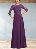 Tracy A-line Scoop Floor-Length Chiffon Lace Evening Dress With Sequins UKP0021108