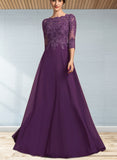 Tracy A-line Scoop Floor-Length Chiffon Lace Evening Dress With Sequins UKP0021108