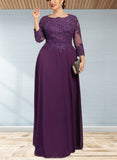 Tracy A-line Scoop Floor-Length Chiffon Lace Evening Dress With Sequins UKP0021108