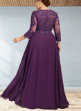 Tracy A-line Scoop Floor-Length Chiffon Lace Evening Dress With Sequins UKP0021108