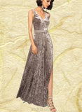 Adrienne A-line V-Neck Floor-Length Velvet Evening Dress With Beading UKP0021109