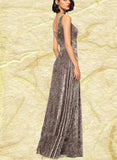 Adrienne A-line V-Neck Floor-Length Velvet Evening Dress With Beading UKP0021109