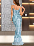 Lesley Sheath/Column V-Neck Floor-Length Sequin Prom Dresses With Sequins UKP0021111