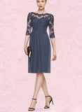 Jaycee Sheath/Column Scoop Knee-Length Chiffon Lace Cocktail Dress UKP0021115