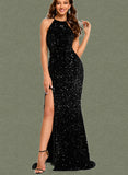 Savannah Sheath/Column Scoop Floor-Length Sequin Prom Dresses With Sequins UKP0021116