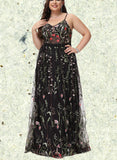 Kim A-line V-Neck Floor-Length Lace Evening Dress With Beading UKP0021120