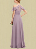 Shea A-line Cold Shoulder V-Neck Floor-Length Chiffon Evening Dress With Pleated UKP0021124