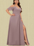 Shea A-line Cold Shoulder V-Neck Floor-Length Chiffon Evening Dress With Pleated UKP0021124