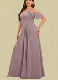 Shea A-line Cold Shoulder V-Neck Floor-Length Chiffon Evening Dress With Pleated UKP0021124