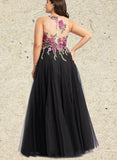 Emilie A-line Scoop Illusion Floor-Length Lace Tulle Evening Dress UKP0021125