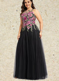 Emilie A-line Scoop Illusion Floor-Length Lace Tulle Evening Dress UKP0021125