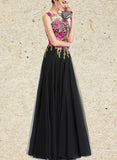 Emilie A-line Scoop Illusion Floor-Length Lace Tulle Evening Dress UKP0021125