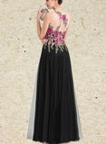 Emilie A-line Scoop Illusion Floor-Length Lace Tulle Evening Dress UKP0021125