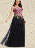 Emilie A-line Scoop Illusion Floor-Length Lace Tulle Evening Dress UKP0021125