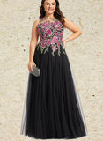 Emilie A-line Scoop Illusion Floor-Length Lace Tulle Evening Dress UKP0021125