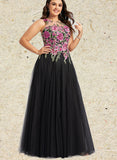 Emilie A-line Scoop Illusion Floor-Length Lace Tulle Evening Dress UKP0021125