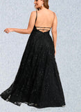 Ally A-line V-Neck Floor-Length Lace Prom Dresses With Beading Sequins UKP0021126