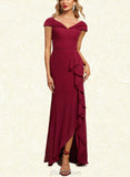 Monserrat Sheath/Column V-Neck Asymmetrical Chiffon Evening Dress With Cascading Ruffles UKP0021129