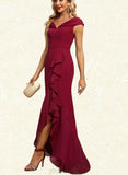 Monserrat Sheath/Column V-Neck Asymmetrical Chiffon Evening Dress With Cascading Ruffles UKP0021129