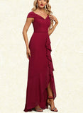 Monserrat Sheath/Column V-Neck Asymmetrical Chiffon Evening Dress With Cascading Ruffles UKP0021129