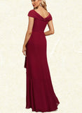 Monserrat Sheath/Column V-Neck Asymmetrical Chiffon Evening Dress With Cascading Ruffles UKP0021129