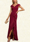 Monserrat Sheath/Column V-Neck Asymmetrical Chiffon Evening Dress With Cascading Ruffles UKP0021129