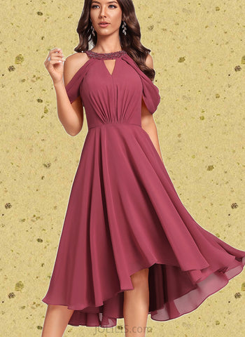 Madilyn A-line Scoop Asymmetrical Chiffon Cocktail Dress With Beading Sequins UKP0021130