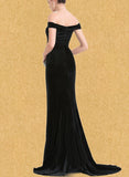 Aria Trumpet/Mermaid Off the Shoulder Sweep Train Velvet Evening Dress UKP0021134