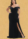 Aria Trumpet/Mermaid Off the Shoulder Sweep Train Velvet Evening Dress UKP0021134